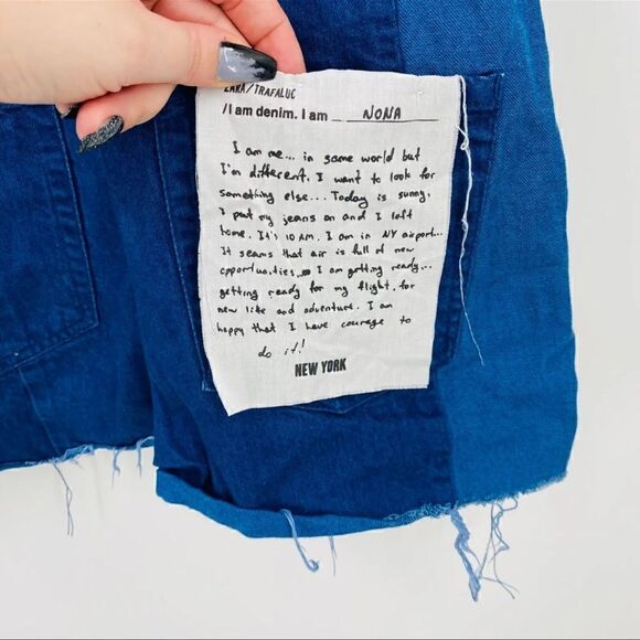 NEW Zara Size Small Denim Patchwork Raw Hem Nona Sleeveless Overall Romper - Picture 8 of 9